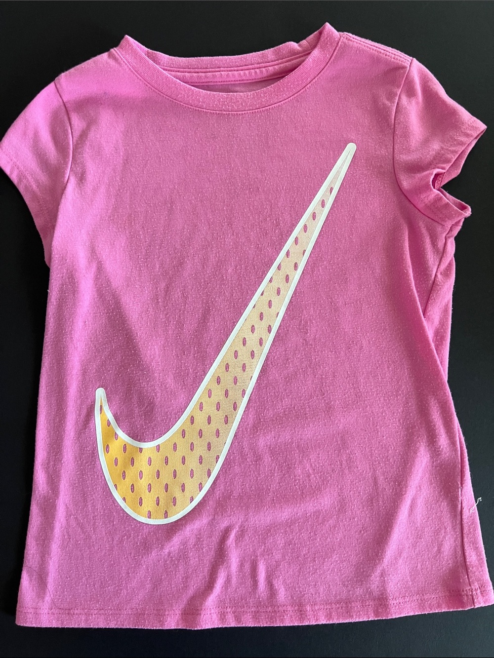 Nike Girls Pink Tee with Yellow Swoosh